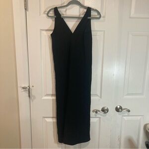 Everlane The City Stripe black textured sleeveless v-neck midi dress LBD size 0